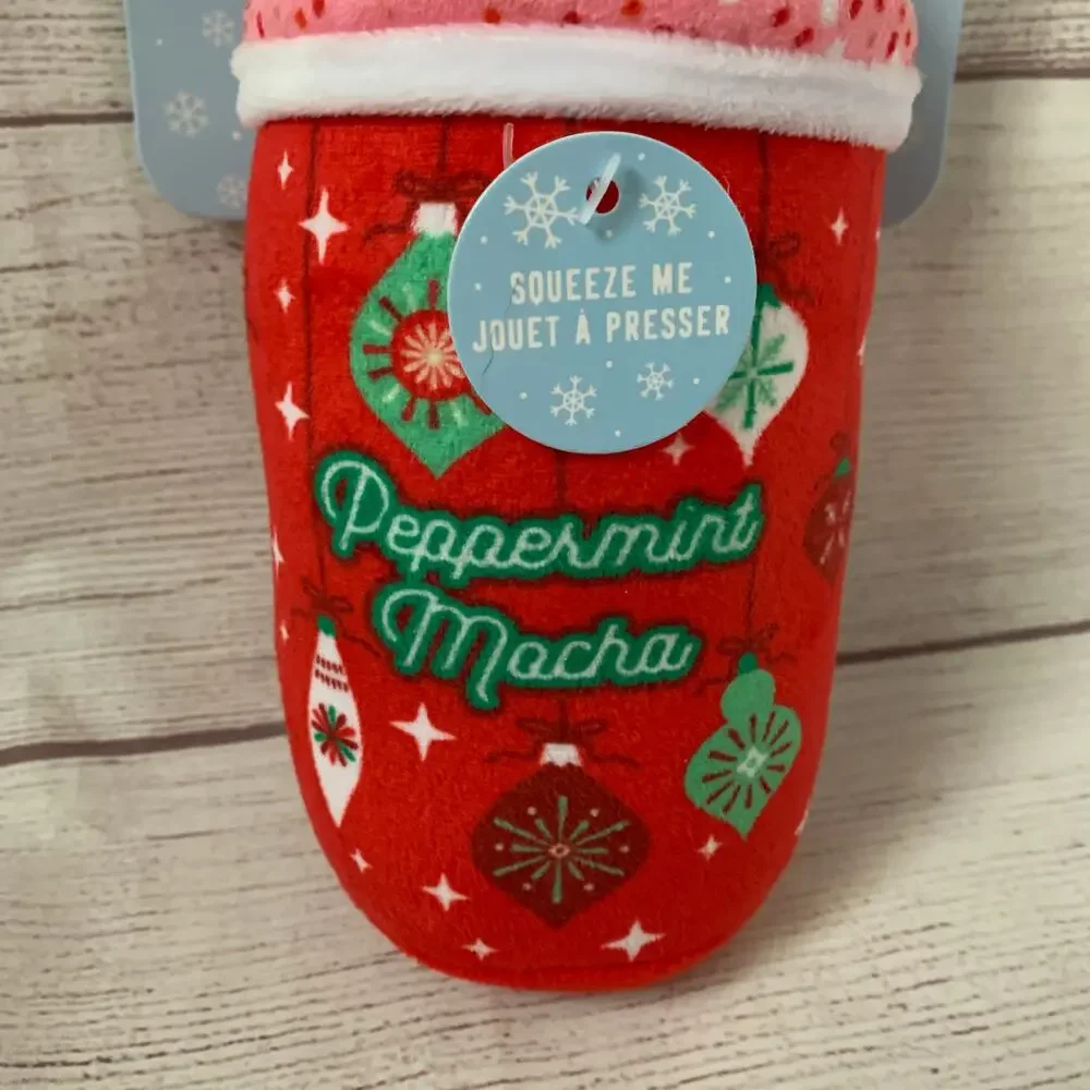 Fringe Dog Toy with Squeaker Peppermint Mocha Christmas Chew Fetch Crinkle 8